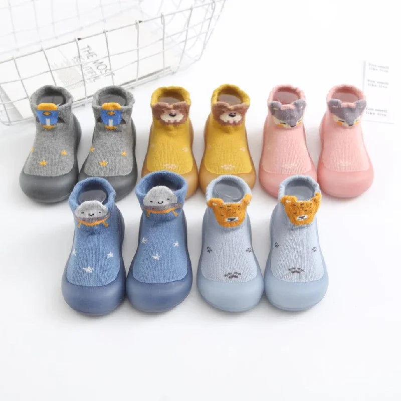 Baby Shoes Socks Anti-slip Cartoon Animal Fox Shoes Infant Girls First Walkers Boy Soft Sole Rubber Outdoor Toddler Pink Shoes