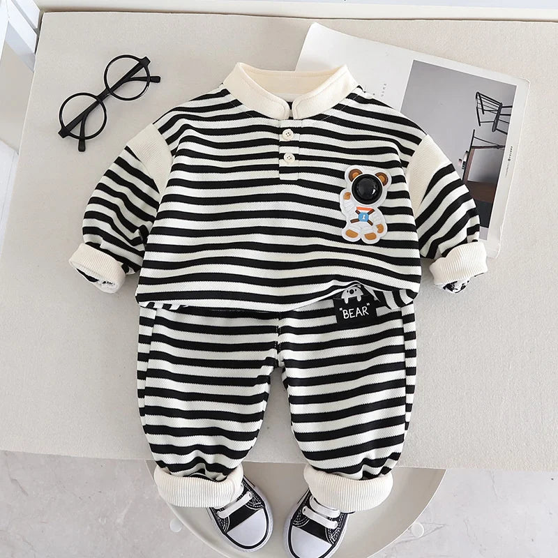 Conjuntos de ropa para niños, moda infantil, camiseta con oso de dibujos animados, chaleco, abrigo y pantalón, traje de 2 piezas, conjuntos deportivos para niños de 1 a 4 años