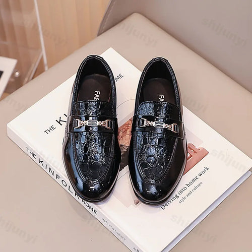 Children Leather Shoes Boys Formal Shoes Black Classic Point Toes Soft Bottom 2025 Spring Autumn British Style Kids Flat Shoes