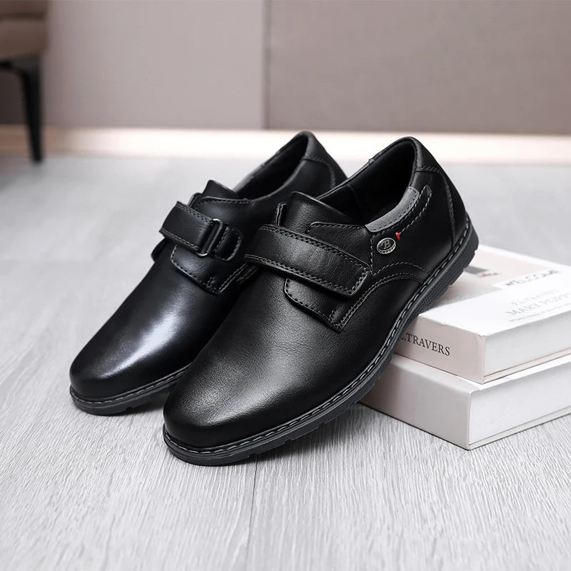 Children Campus Black Leather Shoes, Cowhide Single Shoes Spring And Autumn Style Breathable British Soft Boys Babies Children
