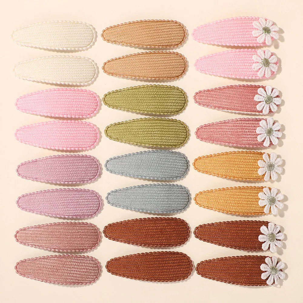 20Pcs Sweet Random Color Hair Clip Flower BB Hairpins Cute Handmade Printing Barrettes Bangs Clip Headwear Baby Hair Accessories