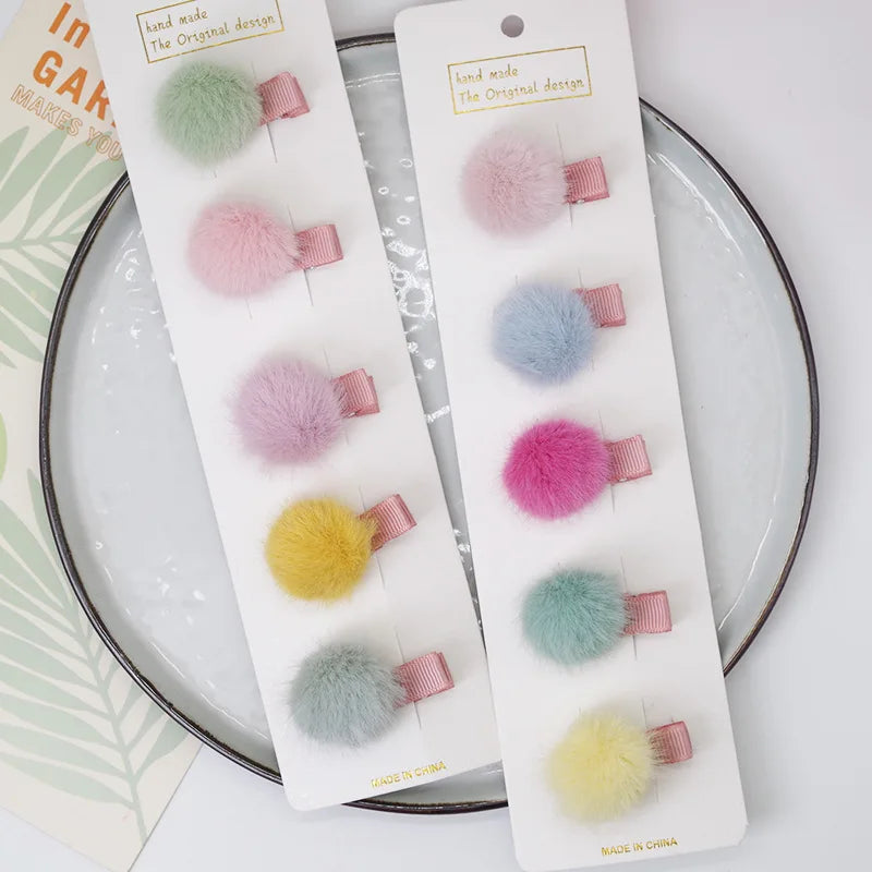 5 horquillas para bebé lindas, color caramelo, pompones, minipinzas para el pelo de niñas pequeñas, accesorios para el pelo de bebé, accesorios para la cabeza de niños pequeños