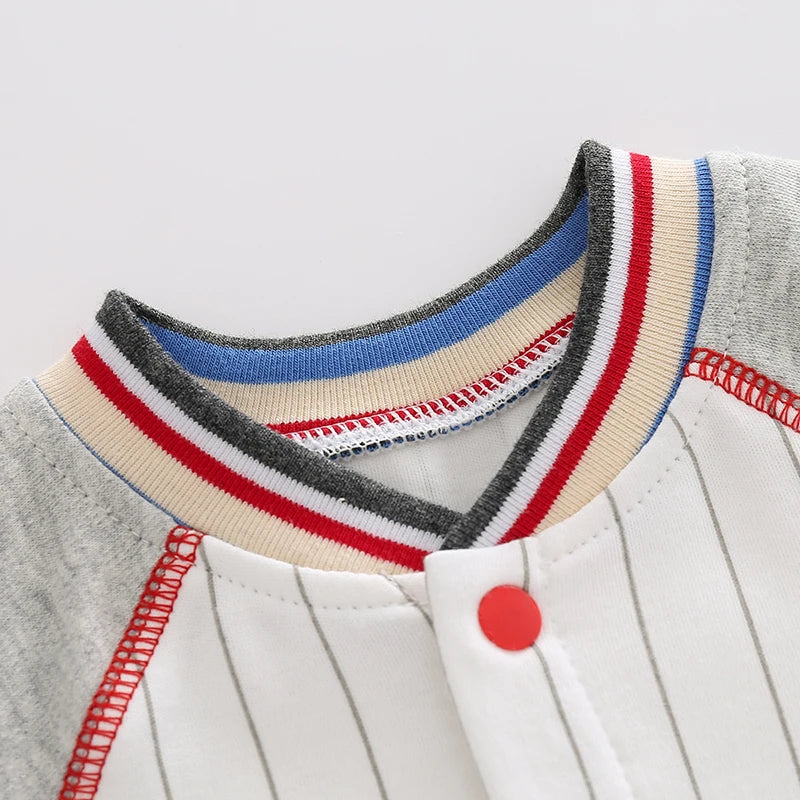 Baby One-Piece Clothing, Pure Cotton, Summer Outfit for 100-Day-Old Babies, Short-Sleeve, Stylish and Trendy Thin Baseball-Style Romper for Boys