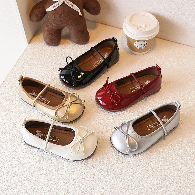 Girl Leather Shoes Simple Bowknot Princess Versatile Children's Flats Fashion Spring Autumn Kids Causal Ballet Loafers Trend New