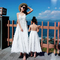 Mom Daughter Dress Solid Color Long Gown Family Matching Outfits Halter Dress With Suspenders New Fashion Mommy Girls Clothes