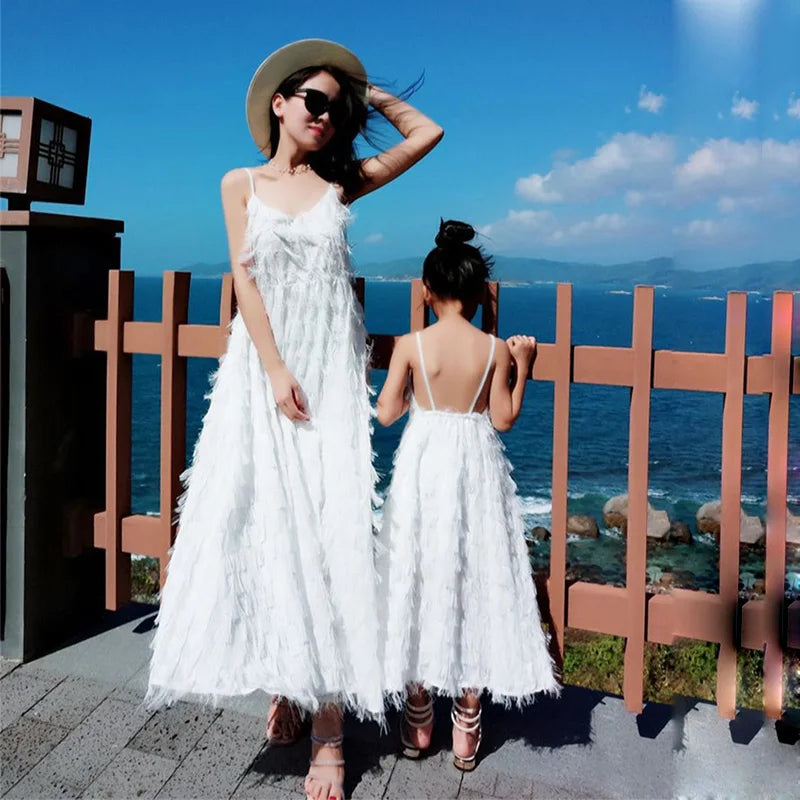 Mom Daughter Dress Solid Color Long Gown Family Matching Outfits Halter Dress With Suspenders New Fashion Mommy Girls Clothes