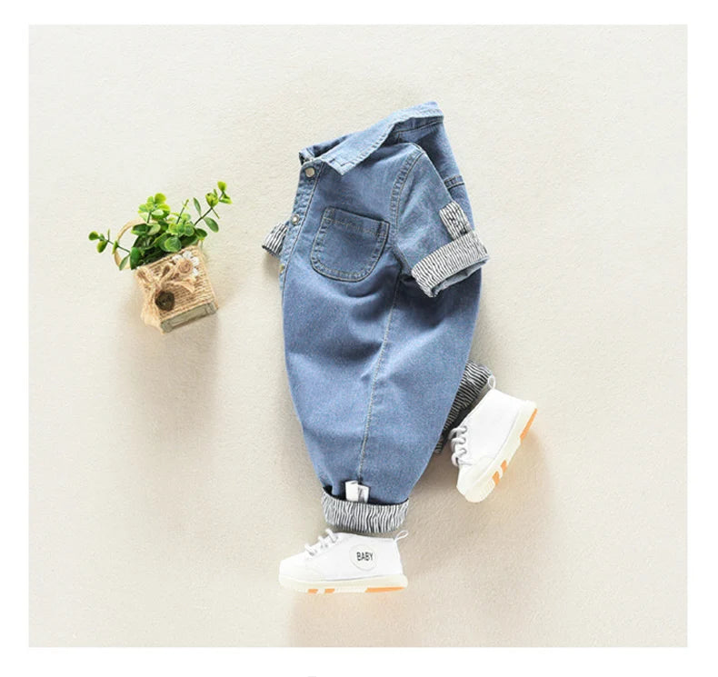 DIIMUU Baby Children Boys Clothing Toddler Overalls Denim Pants Fashion Kids Casual Jumpsuits Long Sleeve Trousers