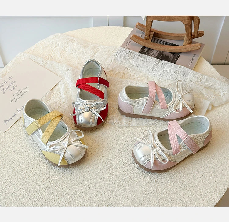 Children's Little Leather Shoes for Girls Elegant Ballet Soft Sole Flexible Bow Anti Slip Toddler Fashion Princess Single Shoes