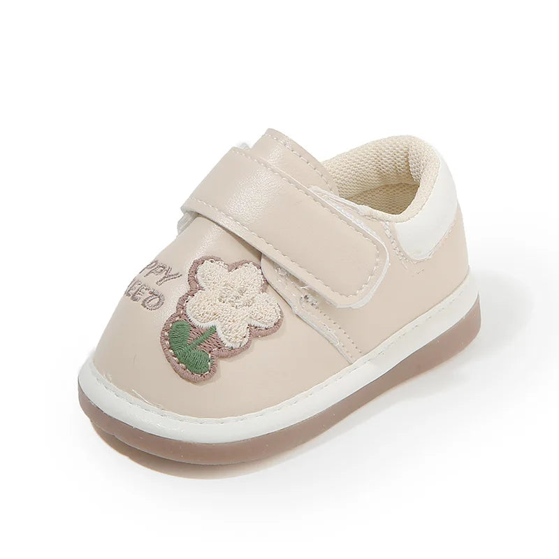 Baby Leather Shoes with Sweet Flowers Toddler Flat Shoes Round Toes Soft 2025 New Fashion Kids Casual Shoes Versatile Non-slip