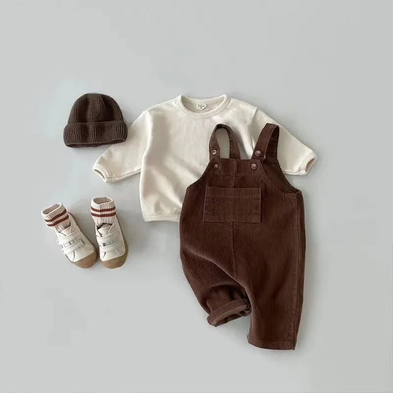 Herbst Winter Kleinkind Baby Jungen Mädchen Einfarbig Cord Latzhose Strampler Kinder Overall Kleidung
