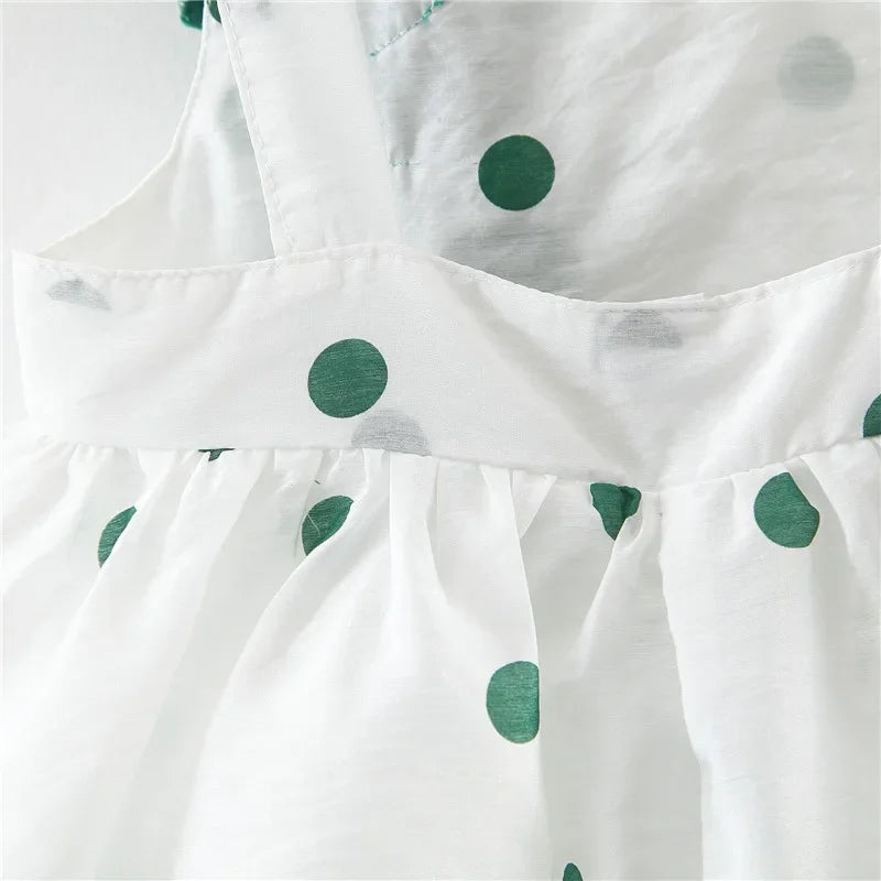 Big Bow Baby Dress Lovely Summer Infant Baby Girl Clothes Cute Dot Sleeveless Cotton Toddler Dresses+Sunhat Newborn Clothing Set