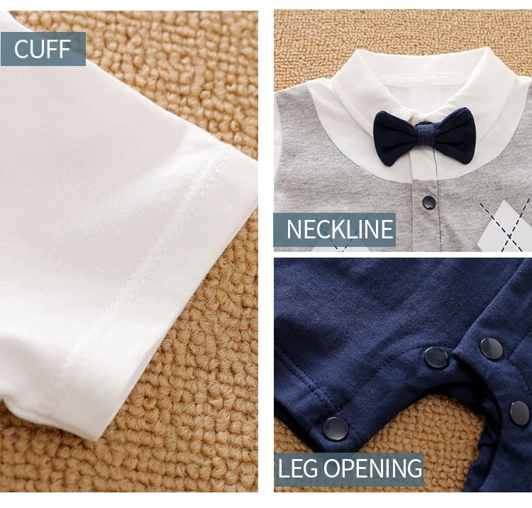 0-18 Baby-Bodysuit Gentleman Style Elegant Formell Baumwolle Bequem Weich Jungen Und Mädchen Sommer Kurzarm Neugeborenenkleidung