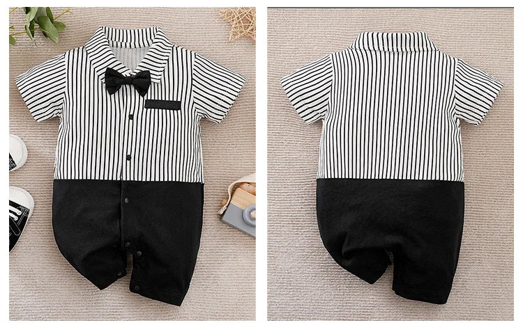 0-18 Baby-Bodysuit Gentleman Style Elegant Formell Baumwolle Bequem Weich Jungen Und Mädchen Sommer Kurzarm Neugeborenenkleidung