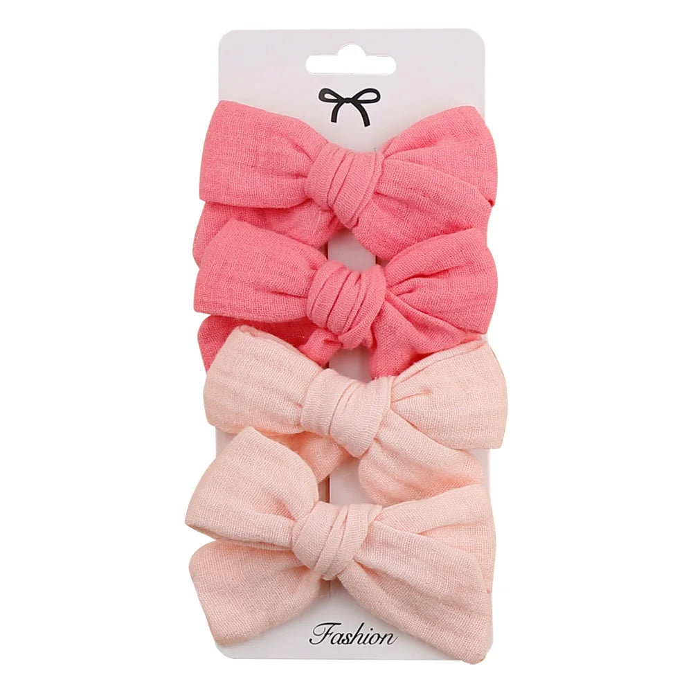 4Pcs/Set Baby Bows Hair Clips Muslin Girls Hairpins Hairclip For Kids Cotton Linen Barrette Flower Print Side Pin  Accessories