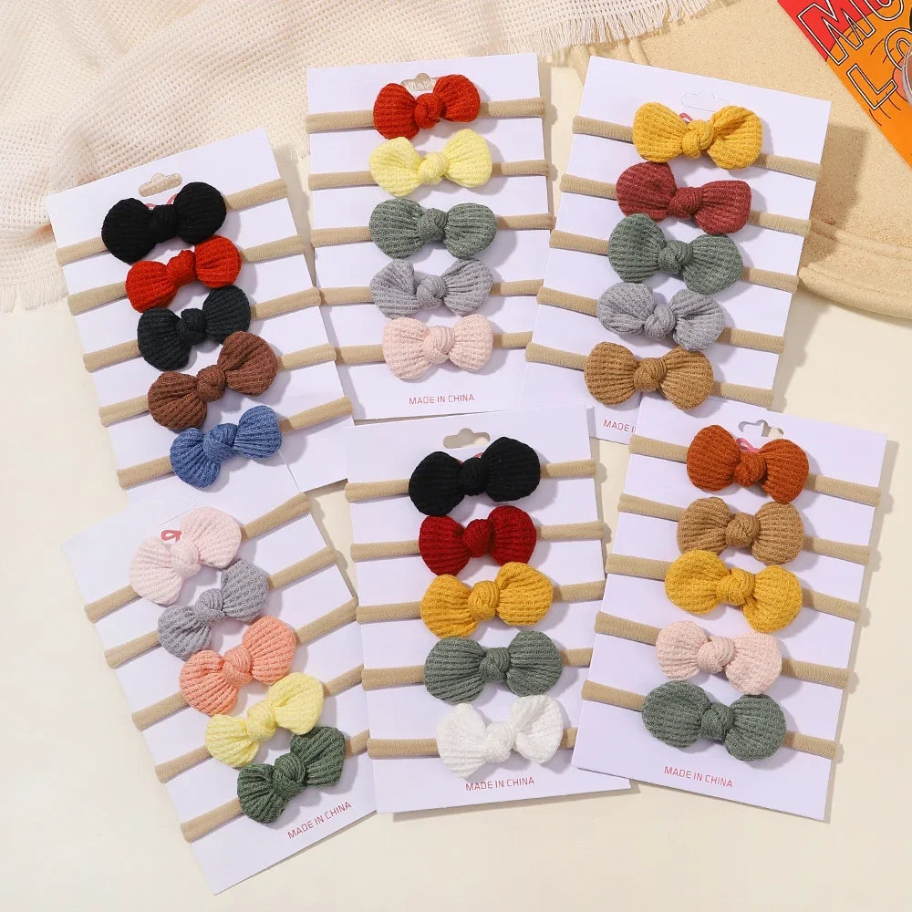 5Pcs/Set Elastic Baby Headband Solid Corduroy Ribbon Bow Headscarf Hairband Newborn Cute Knitted Headband Babe Hair Accessories