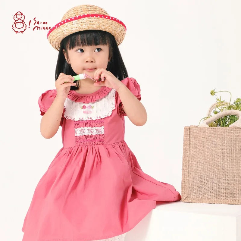Baby One-year-old Mother and Daughter Boutique Dress Rose Red Dress Girls Summer Parent-child Mori Pastoral Dress
