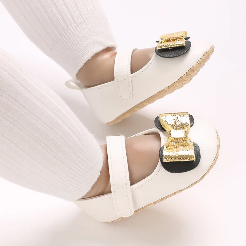 Sweet Baby Shoes Baby Boy Girl Shoes Girl Classic Bowknot Soft Sole Anti-slip PU Dress Shoes First Walker Toddler Crib Shoes