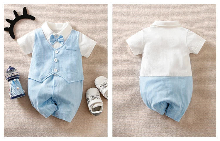 0-18 Baby-Bodysuit Gentleman Style Elegant Formell Baumwolle Bequem Weich Jungen Und Mädchen Sommer Kurzarm Neugeborenenkleidung