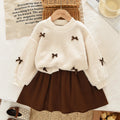 Khaki Mode Herbst Winter Neu 3-7 Jahre alte Mädchen Rundhals Langarm Schleifen-Oberteil + plissierter Rock Zweiteiler koreanische Version