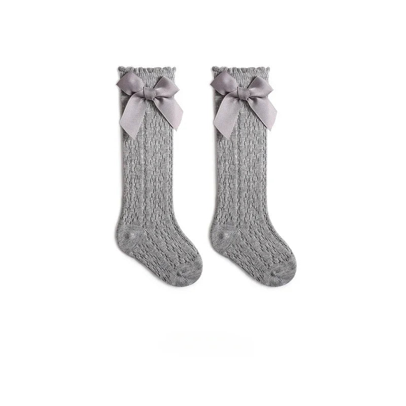 Baby Knee High Socks Kids Girls Boys Bow Long Sock Soft Cotton Mesh Breathable Children Hollow Out Socken for 0-3 Years Old