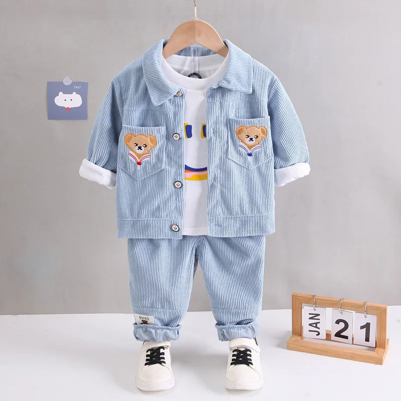 Conjunto de ropa para bebés y niñas pequeñas, primavera, otoño, pana, dibujos animados, conjuntos de ropa para niños, chaquetas con capucha y pantalones, traje para niños de 0 a 5 años