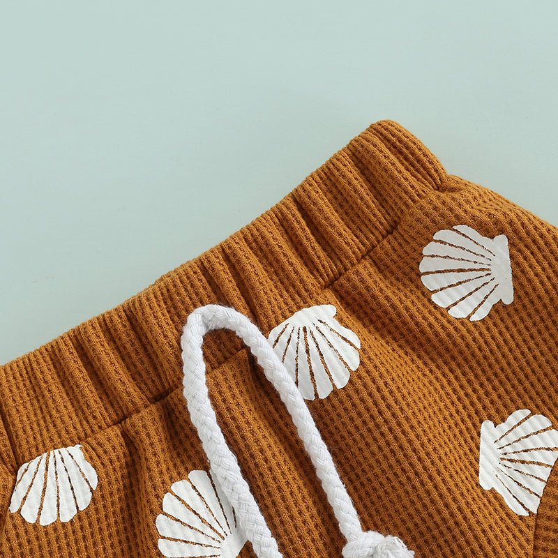 Conjuntos de ropa de verano para bebés de 0 a 18 meses, para niños y niñas, estampado de conchas, tirantes, botones, cuadros, monos de punto + pantalones cortos, chándales