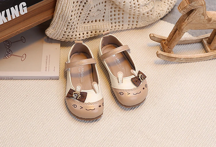 Baby Girls Leather Shoes with Cartoon Ornament 2026 New Spring Toddler Ballet Flats Soft Sole Trendy Kawaii Style Party Dress Up