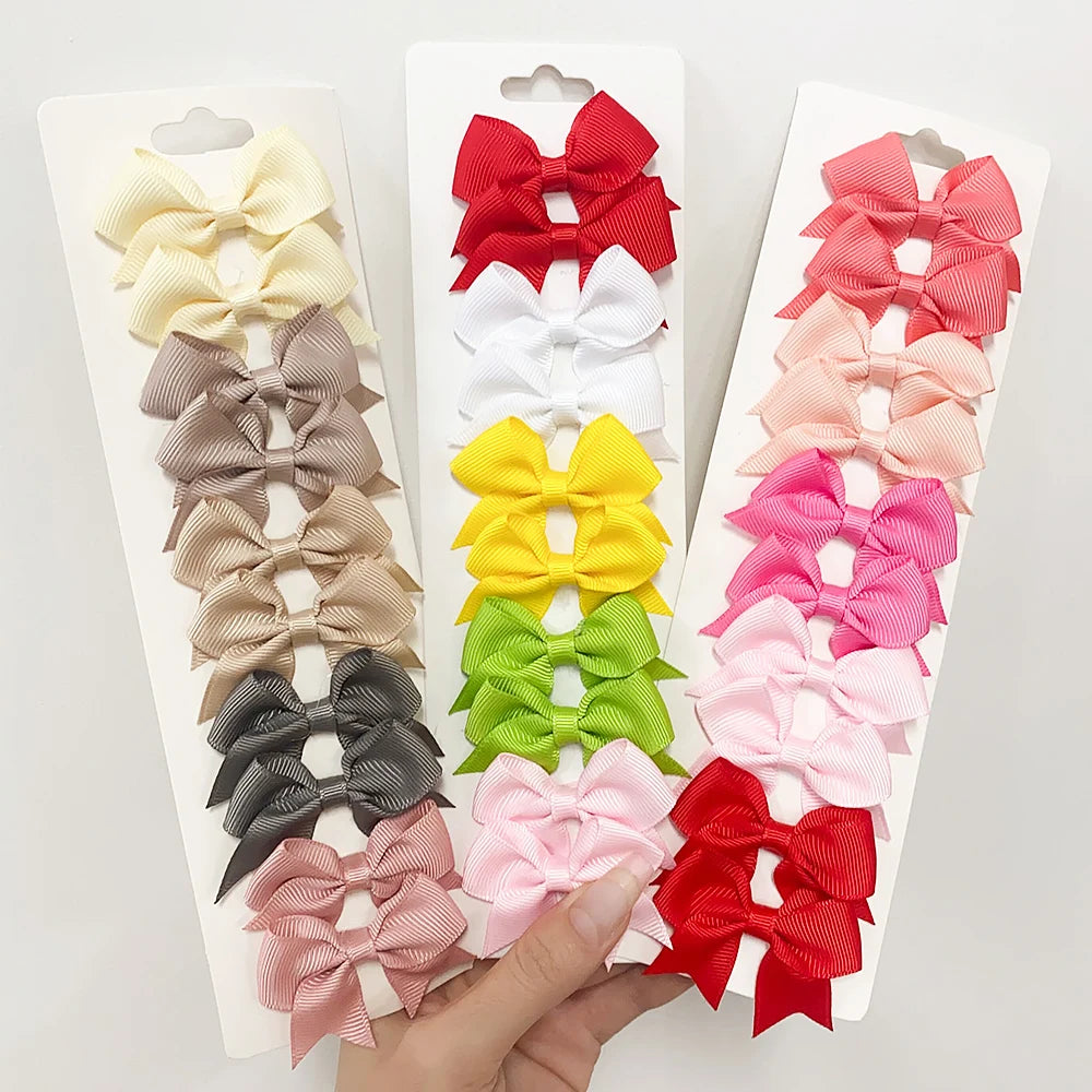 10 Stück/Set einfarbige Kinderhaarschleifen Haarklammern für Baby Mädchen handgefertigte Bandschleifen Haarnadeln Haarspangen Neujahr Haaraccessoires
