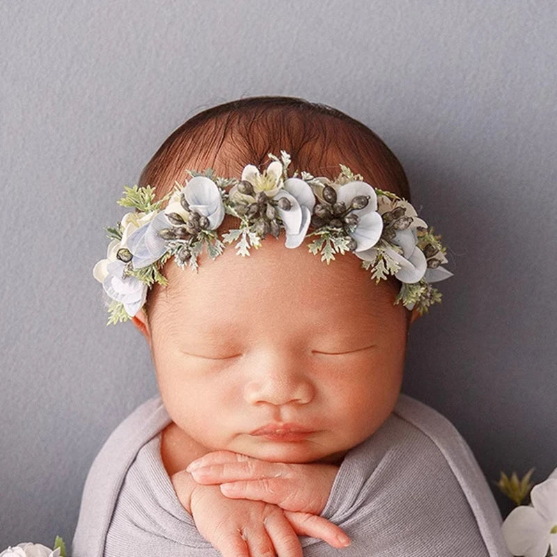 Newborn Headband for Photography Props Flower Baby Girl Tieback Flowers Pearl Wreath Newborn Photography Infant Hair Accessories