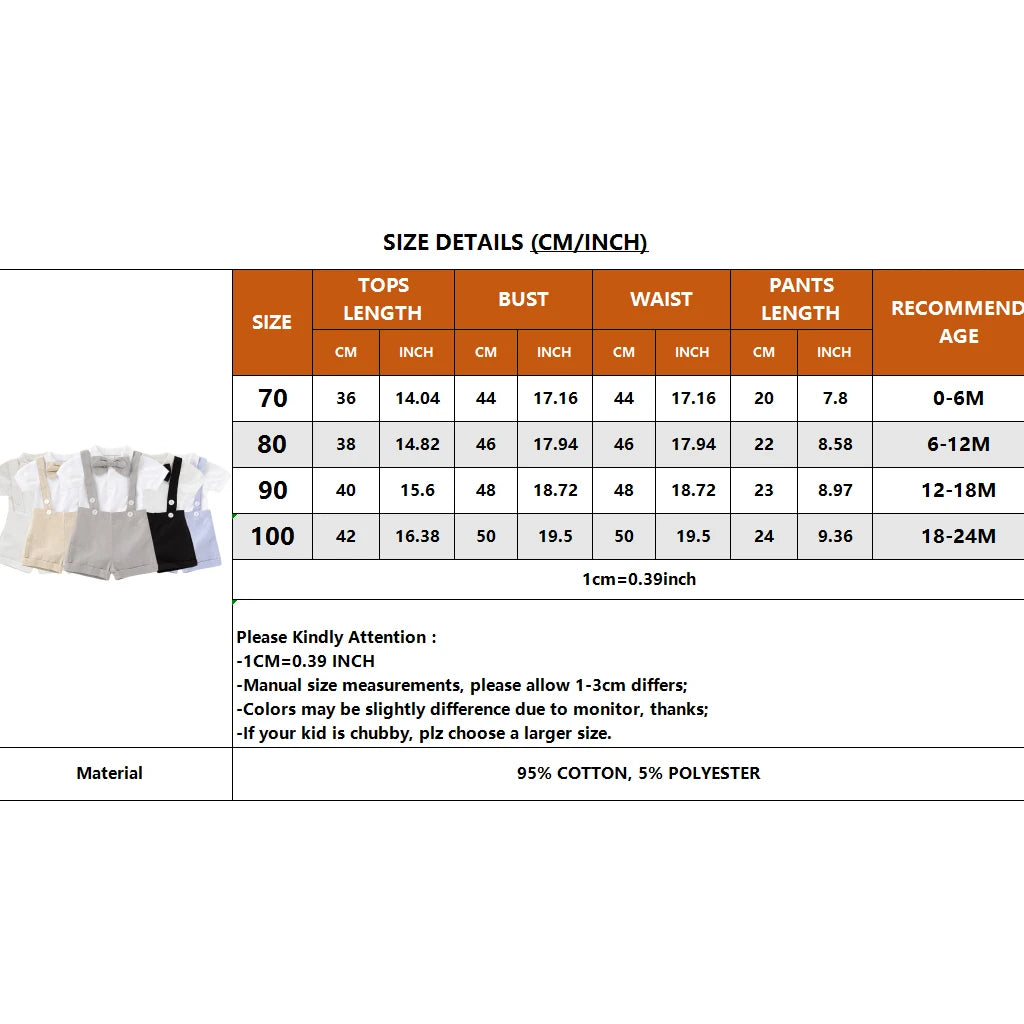 Conjunto de Traje Formal de Caballero para Bebé Recién Nacido, Camisa de Manga Corta con Lazo + Pelele de Pantalones Cortos, Moda de Verano, 2 Piezas