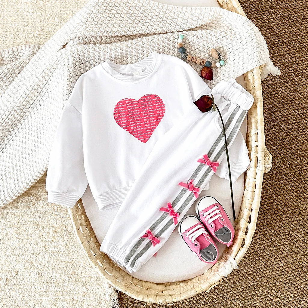 Baby Girl Clothes Toddler Sets Cotton Love Sweatshirt Long Sleeve Top+Bow Pants Spring Newborn Kids Clothing Infant Outfit Suits