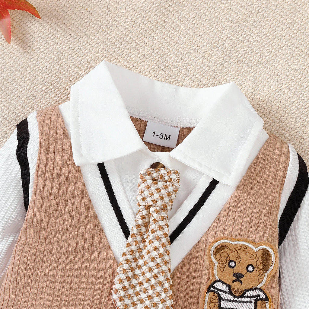 Baby Jungen Strampler "Kleiner Gentleman" Cartoon Teddybär Langarm Jumpsuit für 0-18 Monate Baby Jungen Geburtstagsparty Kostüme