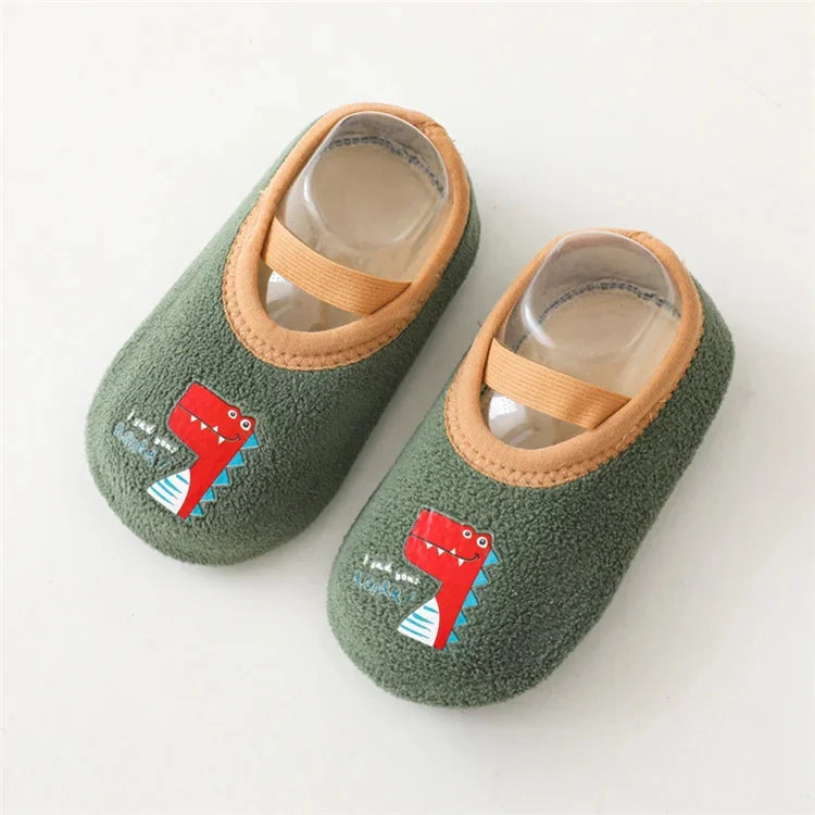 Zapatos antideslizantes de dibujos animados para bebés y niñas, zapatillas de invierno para interior y exterior, primeros zapatos para caminar para bebés con suela de goma