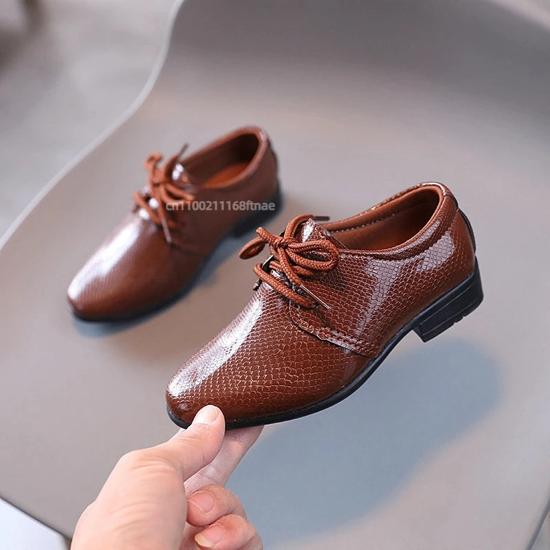 Boys' Dance Leather Shoes New British Style Leather Material Lace Up Children's Student Black Stage Dance Performance Shoes