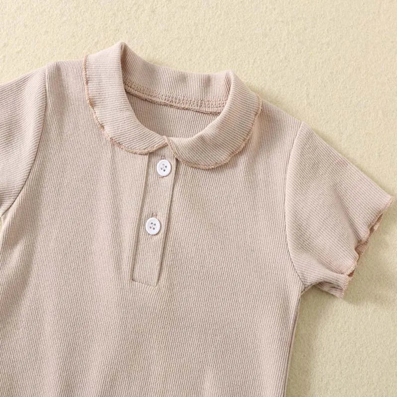Neugeborene Sommer Baby Mädchen Kleidung Revers-Jumpsuits Einfarbige Kurzarm Baumwoll-Bodys Babykleidung 0–24 Monate