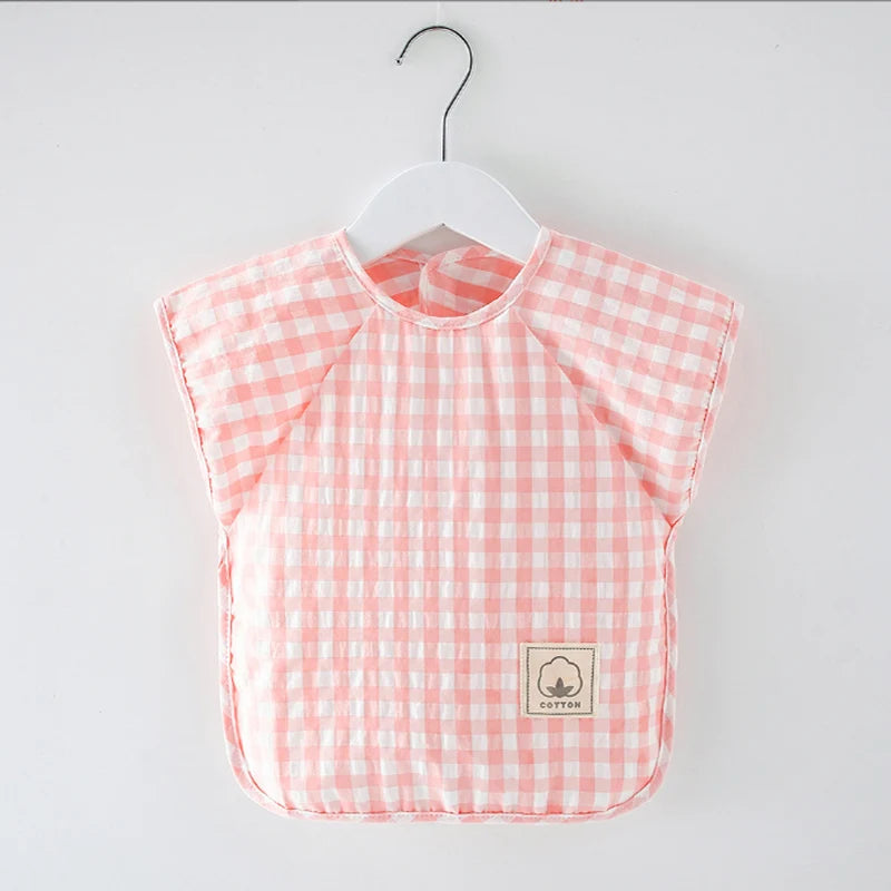 Peto de comida de verano para bebés, petos impermeables para niños y niñas, ropa de niños, delantal sin necesidad de lavar, petos de algodón a cuadros sin mangas