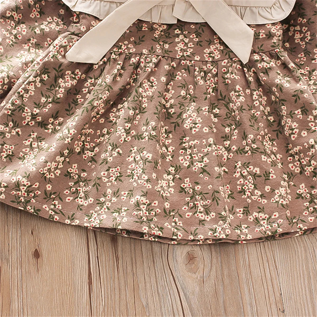 Fall Winter New Girls' Dress Lapel Floral Full Camp Bow Ribbon Lace Pleated Puffy Sleeves Sweet Girls' Dress