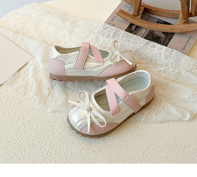 Children's Little Leather Shoes for Girls Elegant Ballet Soft Sole Flexible Bow Anti Slip Toddler Fashion Princess Single Shoes
