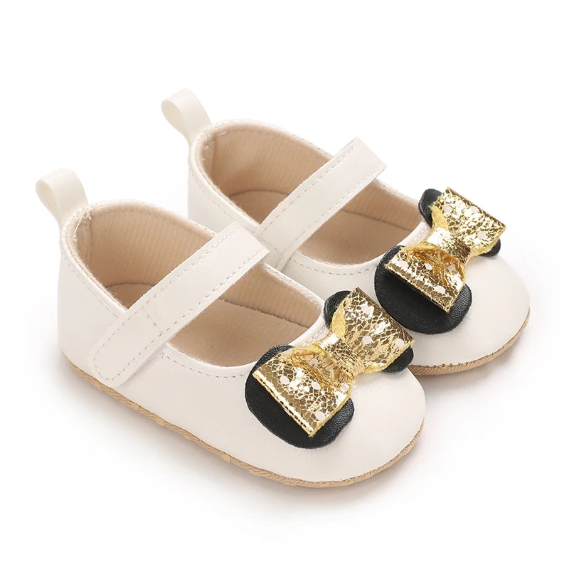 Sweet Baby Shoes Baby Boy Girl Shoes Girl Classic Bowknot Soft Sole Anti-slip PU Dress Shoes First Walker Toddler Crib Shoes
