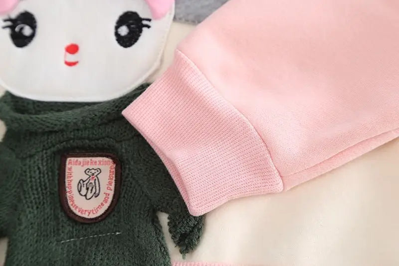 Conjunto de ropa para bebé niña, otoño e invierno, nuevo, de felpa gruesa, con capucha, suéter, abrigo y pantalones, conjunto de dos piezas