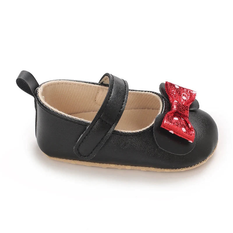 Sweet Baby Shoes Baby Boy Girl Shoes Girl Classic Bowknot Soft Sole Anti-slip PU Dress Shoes First Walker Toddler Crib Shoes