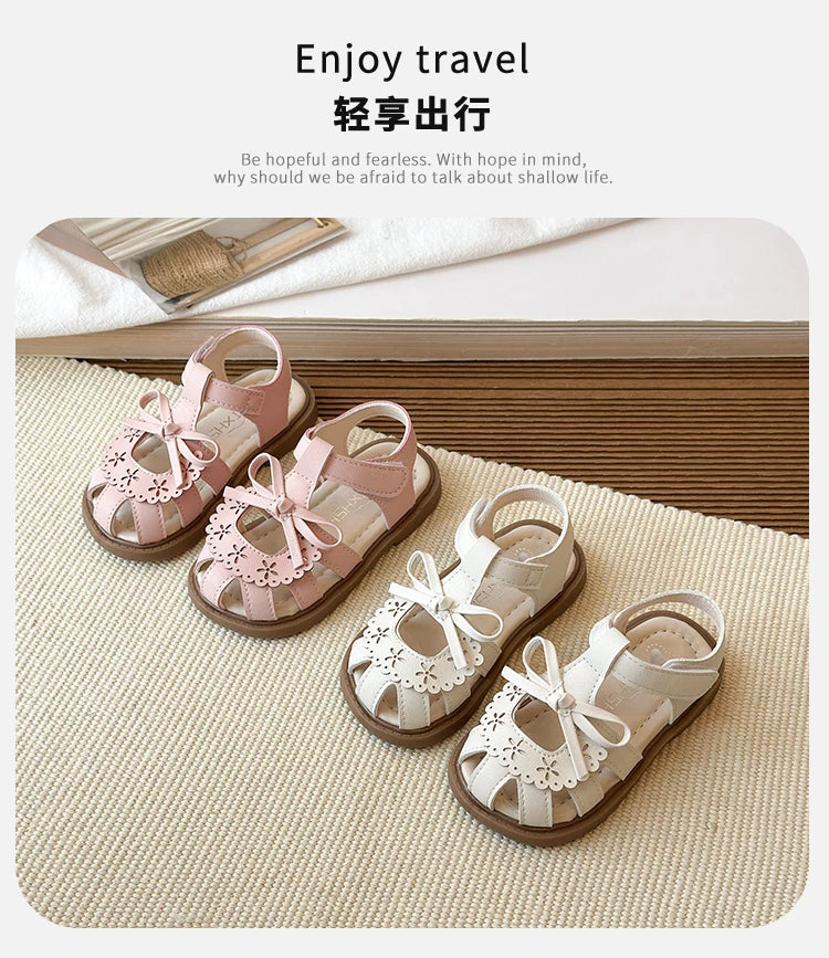 2026 Baby girl sandals, summer soft-soled princess shoes for girls, breathable perforated toe shoes, and baby walking shoes