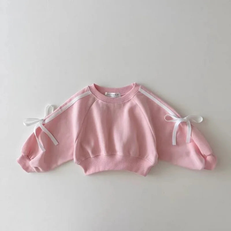 Baby Clothing Set Fashion Bow Decoration Pink Sports Top+Pants Two-piece Sets Sweatshirts Pant Suits 0-5 year old children's set