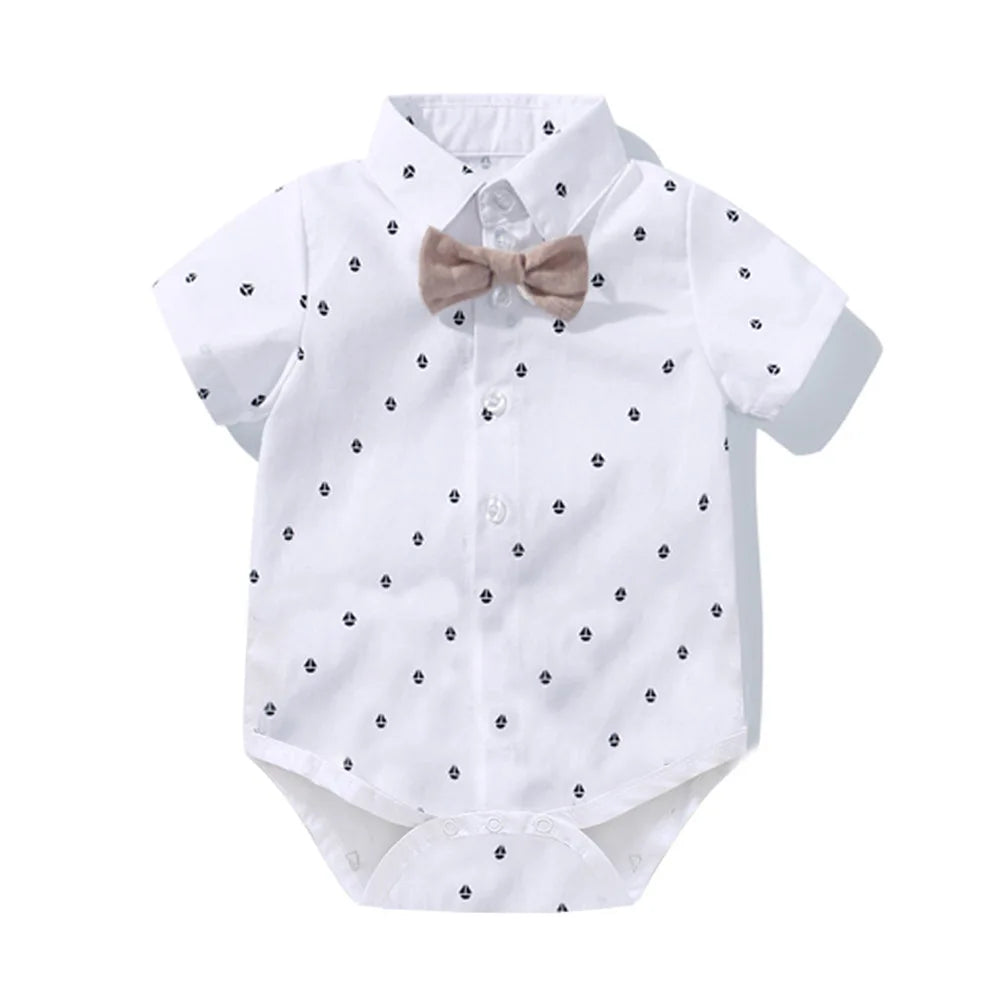 Baby Jungen Kleidung Anzug Gentleman Hübscher Strampler Schleifen-Set Geburtstag Festgeschenk Overall Hut Kleinkind Jungen Hochzeitsoutfit Kleid