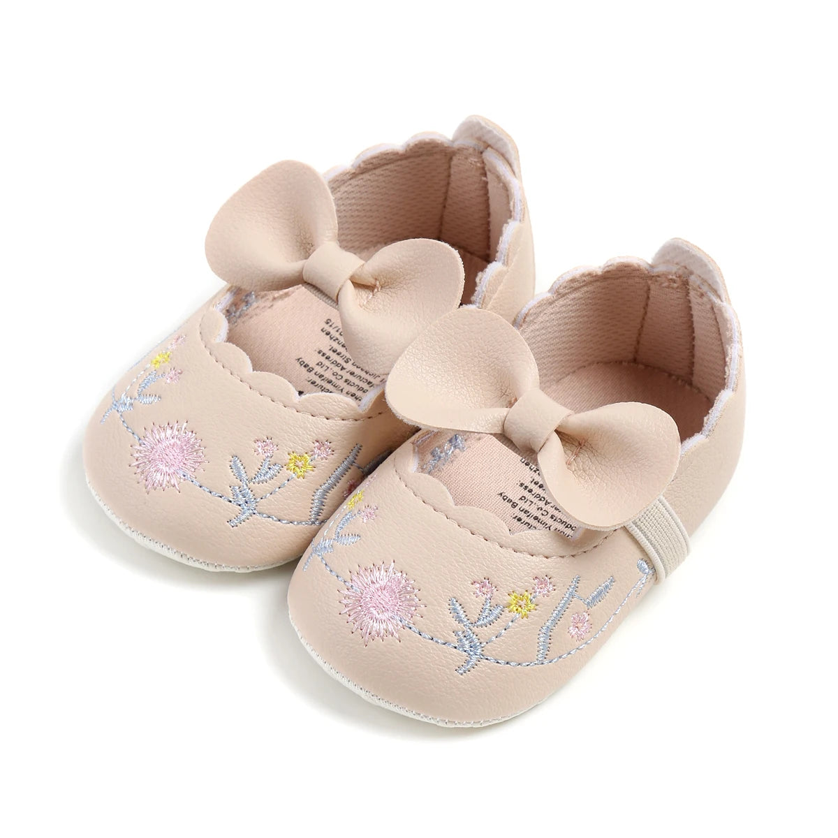 Baby walking shoes women's spring and autumn styles apricot butterfly bow embroidered soft sole breathable soft sole shoes