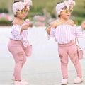 Mädchen Kleidung Sets Sommer Baby Kinder Mädchen schulterfreies Shirt gestreift